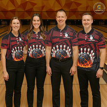 Load image into Gallery viewer, Black and Red pattern Flame Bowling Polo, 1/4 zip shirts For Women Custom Team Bowling Jerseys NQS11277