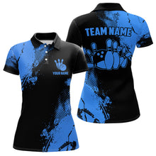 Load image into Gallery viewer, Black and Blue Retro Women Bowling Polo, Quarter Zip shirts Custom team bowling jerseys ladies outfit NQS9393