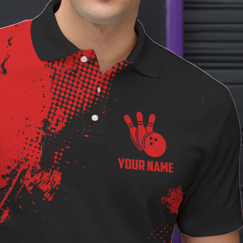 Black and Red Retro Mens Bowling Polo, Quarter Zip shirts Custom team bowling jerseys mens outfit NQS9394