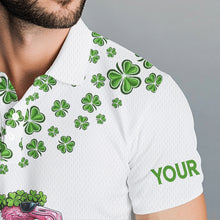 Load image into Gallery viewer, Funny Flamingo Green clover pattern White golf polo shirt for Men Custom St Patrick Day golf apparel NQS9399