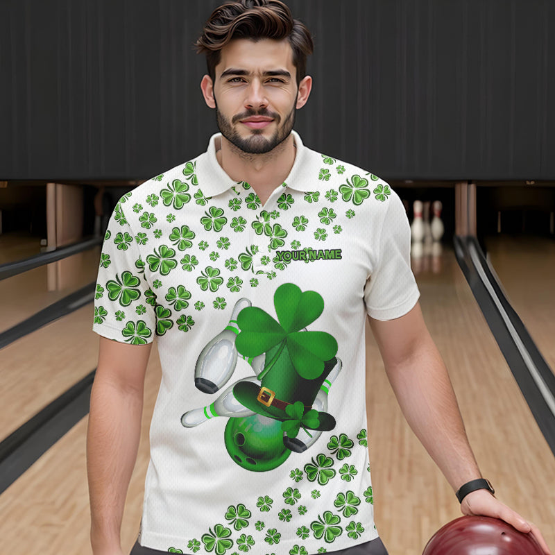 Green shamrock bowling shirts for men Custom St Patrick Day white team league bowling jerseys NQS9400