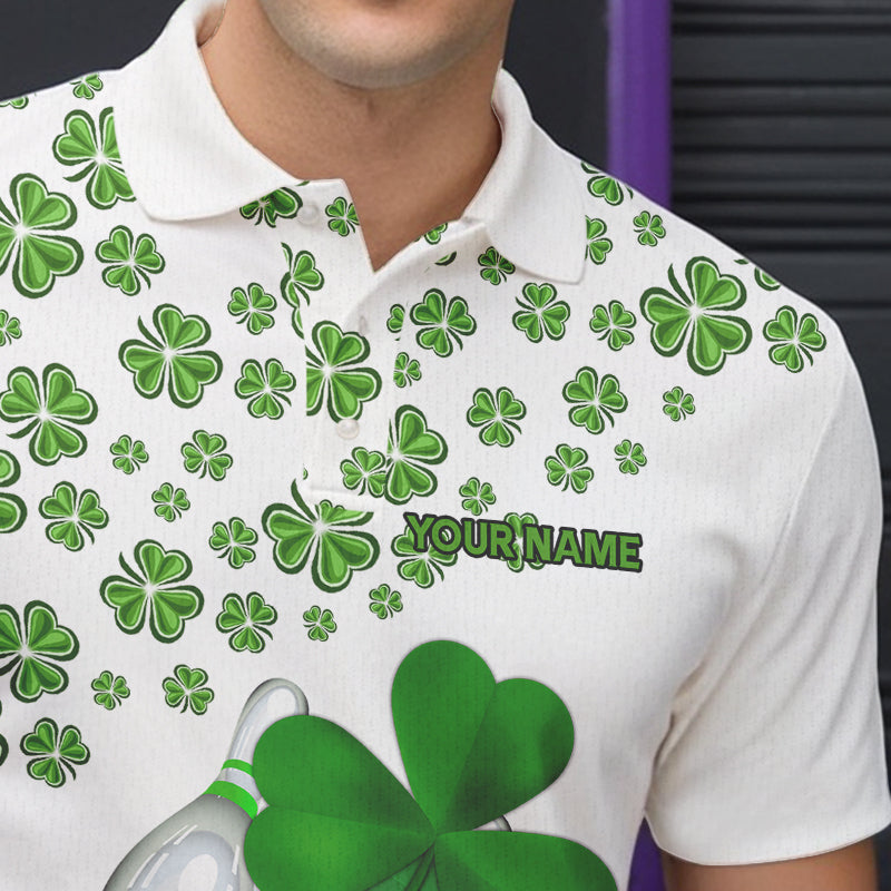 Green shamrock bowling shirts for men Custom St Patrick Day white team league bowling jerseys NQS9400