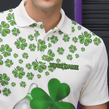 Load image into Gallery viewer, Green shamrock bowling shirts for men Custom St Patrick Day white team league bowling jerseys NQS9400