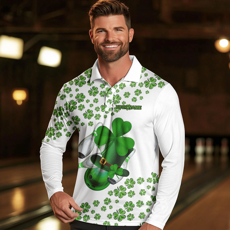 Green shamrock bowling shirts for men Custom St Patrick Day white team league bowling jerseys NQS9400