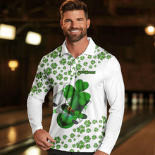 Load image into Gallery viewer, Green shamrock bowling shirts for men Custom St Patrick Day white team league bowling jerseys NQS9400