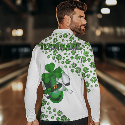 Green shamrock bowling shirts for men Custom St Patrick Day white team league bowling jerseys NQS9400