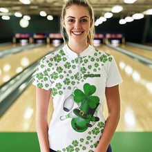 Load image into Gallery viewer, Green shamrock bowling shirts for Women Custom St Patrick Day white team league bowling jerseys NQS9400