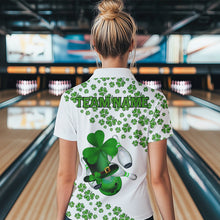 Load image into Gallery viewer, Green shamrock bowling shirts for Women Custom St Patrick Day white team league bowling jerseys NQS9400