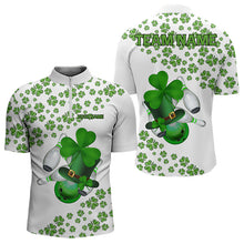 Load image into Gallery viewer, Green shamrock bowling shirts for men Custom St Patrick Day white team league bowling jerseys NQS9400