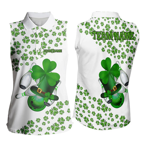 Green shamrock bowling Sleeveless Polos shirt Custom St Patrick Day white team league bowling jerseys NQS9400