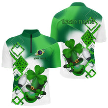 Load image into Gallery viewer, Green shamrock Mens bowling polo, quarter zip shirts Custom St Patrick Day team league bowling jerseys NQS9556
