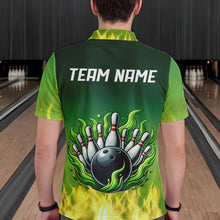 Load image into Gallery viewer, Personalized Yellow Green Flame Bowling Polo, Quarter Zip Shirts For Men Custom Team Bowling Jersey NQS9559
