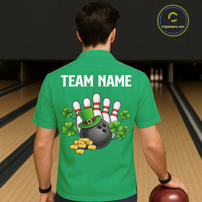 Retro Green argyle pattern shamrock Bowling Hawaiian shirts custom St Patrick's bowling team jersey NQS11667