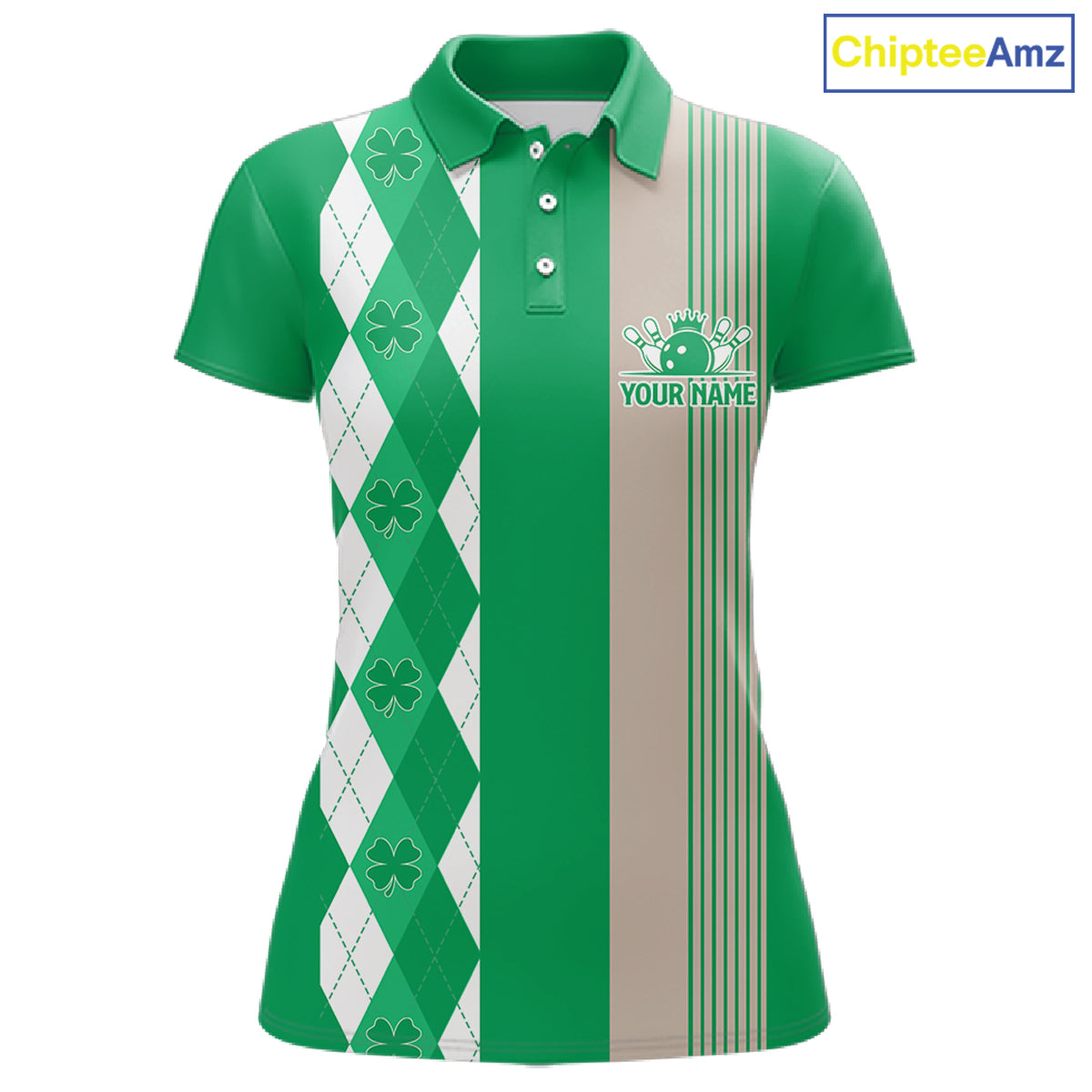 Retro Green argyle pattern shamrock Bowling shirts For Women custom St Patrick's bowling team jersey NQS11667