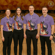 Load image into Gallery viewer, Custom retro bowling shirts Cat Bowling jersey for men Team Bowling Polo, 1/4 Zip Shirts | Purple NQS11668
