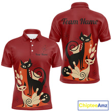 Load image into Gallery viewer, Custom retro bowling shirts Cat Bowling jersey for men Team Bowling Polo, 1/4 Zip Shirts | Red NQS11669