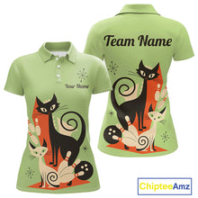 Load image into Gallery viewer, Custom retro bowling shirts Cats Bowling jersey for Women Team Bowling Polo, 1/4 Zip Shirts | Green NQS11670