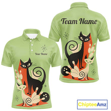 Load image into Gallery viewer, Custom retro bowling shirts Cat Bowling jersey for men Team Bowling Polo, 1/4 Zip Shirts | Green NQS11670