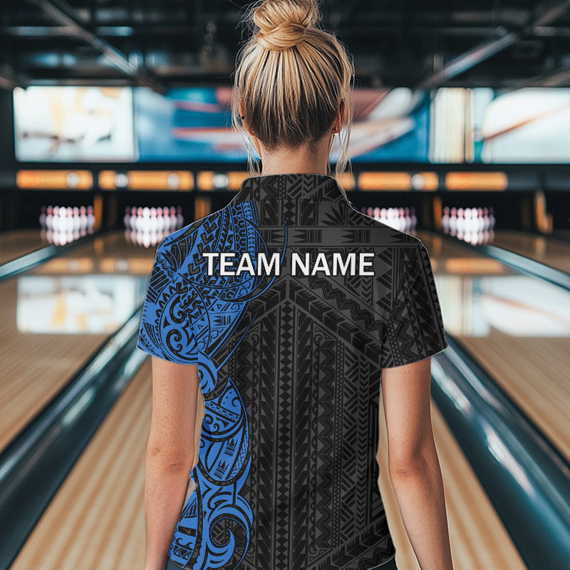 Black and Blue Tribal pattern Womens Bowling Shirts Custom Bowling outfit ladies Team bowling jerseys NQS9713