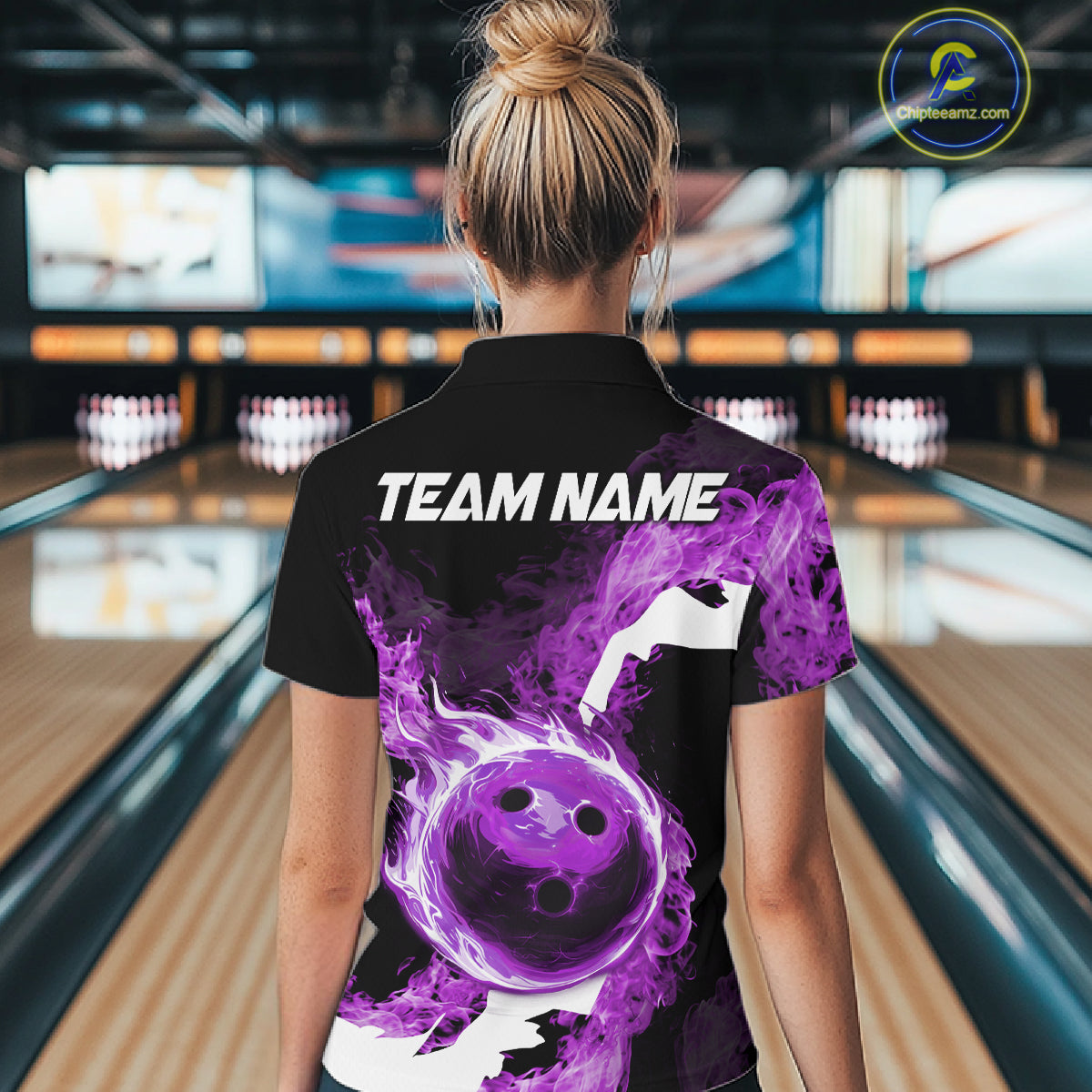 Purple Flame Fire Bowling Shirts for Women Custom Bowling Team Jersey Bowling Polo & 1/4-Zip Shirts NQS11753