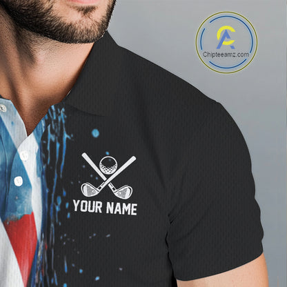 American flag Black Men golf polo shirts Custom team patriotic golf top for mens NQS9978