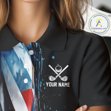 Load image into Gallery viewer, American flag Black Women golf polo shirts Custom team patriotic golf top for ladies NQS9978