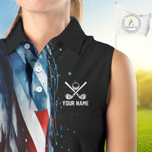 Load image into Gallery viewer, American flag Black Women sleeveless golf polo shirts Custom team patriotic golf top for ladies NQS9978