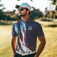 Load image into Gallery viewer, American flag Navy Blue Men golf polo shirts Custom team patriotic golf top for mens NQS9979