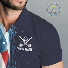Load image into Gallery viewer, American flag Navy Blue Men golf polo shirts Custom team patriotic golf top for mens NQS9979