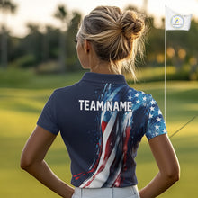 Load image into Gallery viewer, American flag Navy Blue Women golf polo shirts Custom team patriotic golf top for ladies NQS9979