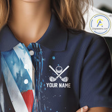 Load image into Gallery viewer, American flag Navy Blue Women golf polo shirts Custom team patriotic golf top for ladies NQS9979