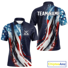 Load image into Gallery viewer, American flag Navy Blue Men golf polo shirts Custom team patriotic golf top for mens NQS9979