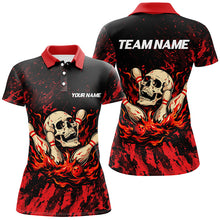 Load image into Gallery viewer, Red Camo Skull Flame Bowling Polo, 1/4 Quarter Zip Shirts For Women, Custom Name Bowling Team Jerseys NQS7851