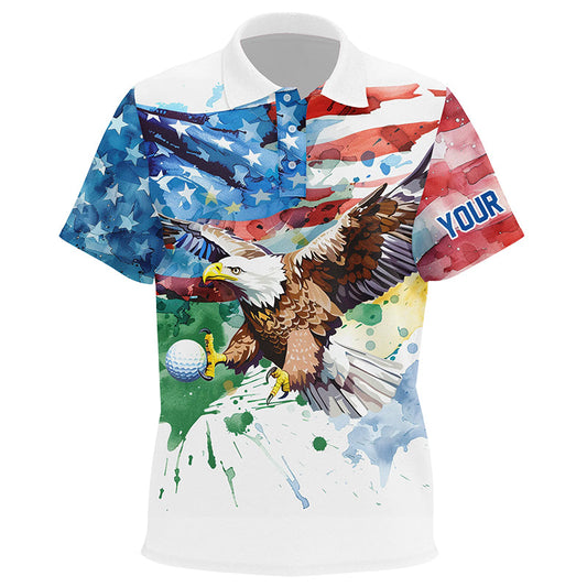 Watercolor American Flag Eagle golf ball custom Kid golf polo shirts, patriotic Kid golf jerseys NQS7853