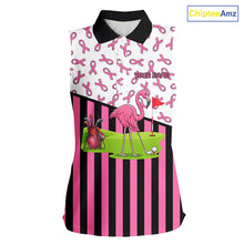 Load image into Gallery viewer, Pink ribbon pattern flamingo Women sleeveless polo shirt Custom breast cancer awareness golf outfit NQS10149