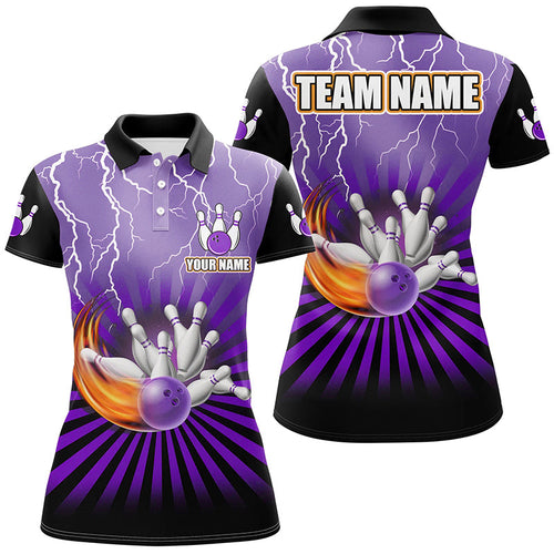 Women Bowling Shirts Custom lightning storm vintage Bowling Team Jersey, gift for Bowlers | Purple NQS8283