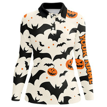 Load image into Gallery viewer, Bats and Pumpkin Halloween pattern Women golf polo shirts custom ladies halloween golf shirt NQS8294