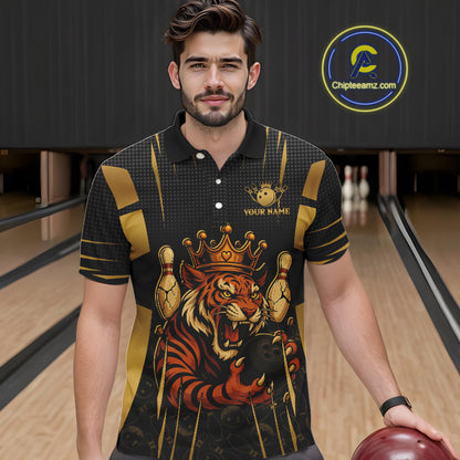 Personalized Black and Gold Tiger Bowling Shirt For Mens Custom Team bowling jerseys, gift for Bowler NQS10474