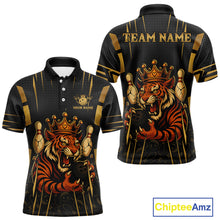 Load image into Gallery viewer, Personalized Black and Gold Tiger Bowling Shirt For Mens Custom Team bowling jerseys, gift for Bowler NQS10474