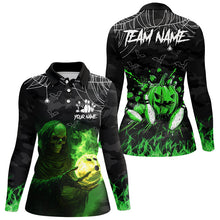 Load image into Gallery viewer, Black Bowling Camo Green flame Skull Custom Halloween Bowling Shirts For Women, Bowling Team Jerseys NQS8500