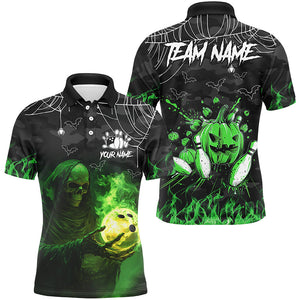 Black Bowling Camo Green flame Skull Custom Halloween Bowling Shirts For Men, Bowling Team Jerseys NQS8500