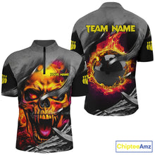 Load image into Gallery viewer, Flame Skull Bowling Shirts For Men Custom Halloween Bowling Team Jerseys, bowling gifts for him NQS8503