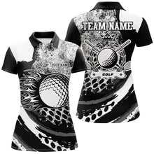 Load image into Gallery viewer, Black and White grunge Flame golf ball custom name Womens golf polo shirts, golf outfit for ladies NQS8506