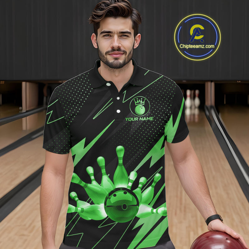 Custom Black and Green Bowling Polo, Quarter Zip Shirts for Men, Team Bowling League Jersey NQS10893