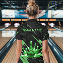 Load image into Gallery viewer, Custom Black and Green Bowling Polo, Quarter Zip Shirts for Women, Team Bowling League Jersey NQS10893