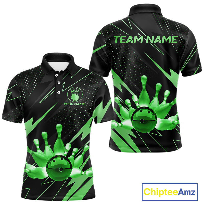 Custom Black and Green Bowling Polo, Quarter Zip Shirts for Men, Team Bowling League Jersey NQS10893