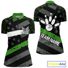 Load image into Gallery viewer, Black American flag Women bowling shirts Custom bowling camo Team Jerseys, gift for Bowlers | Green NQS10896