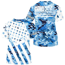 Load image into Gallery viewer, American flag Blue camo fishing personalized patriotic UV Protection camouflage Fishing jerseys NQS8969