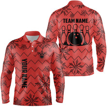 Load image into Gallery viewer, Red Ugly Christmas snowflake pattern Men Bowling Polo, 1/4 zip shirts Custom Xmas Team Bowling Jersey NQS8972