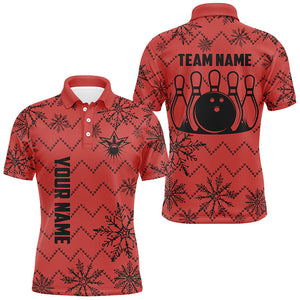 Red Ugly Christmas snowflake pattern Men Bowling Polo, 1/4 zip shirts Custom Xmas Team Bowling Jersey NQS8972